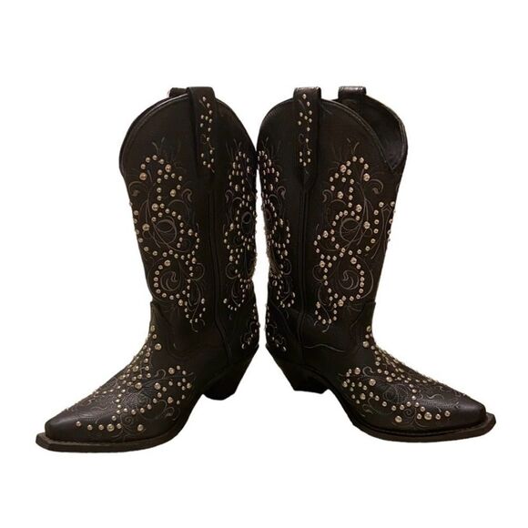 Womens Rocking Country Collection Black Studded Embellished Leather Boots 8M‎ - Picture 1 of 9